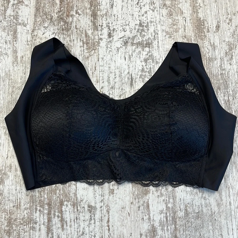 Akklian Black Lace Comfort Wire Free Sleep Bralette Size 48